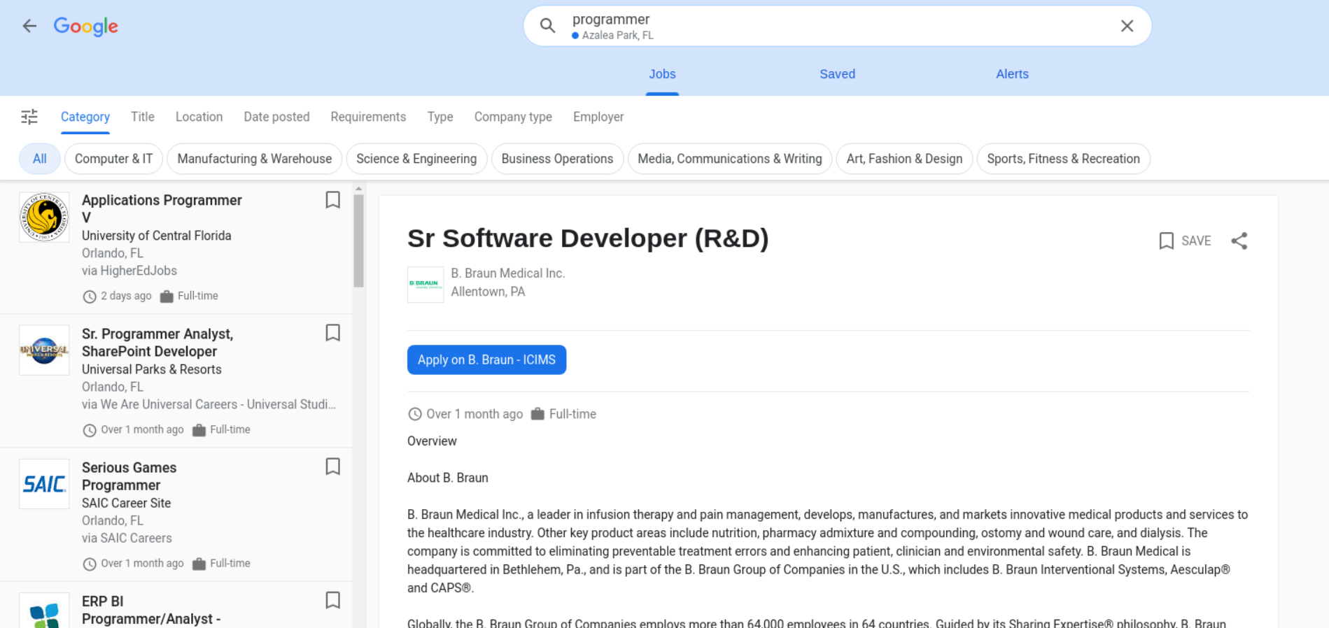 Google Jobs Listing API example