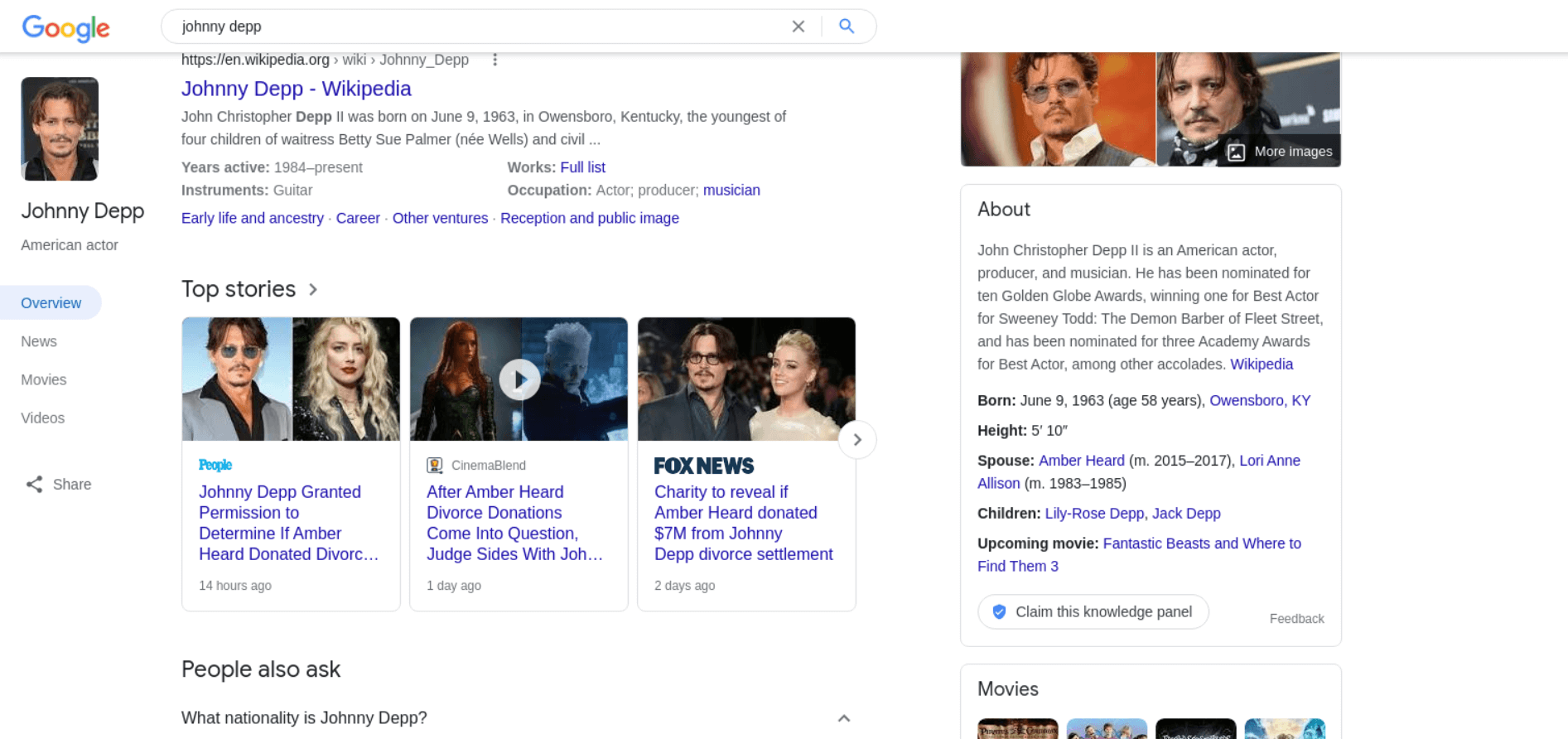 Top Stories Results example